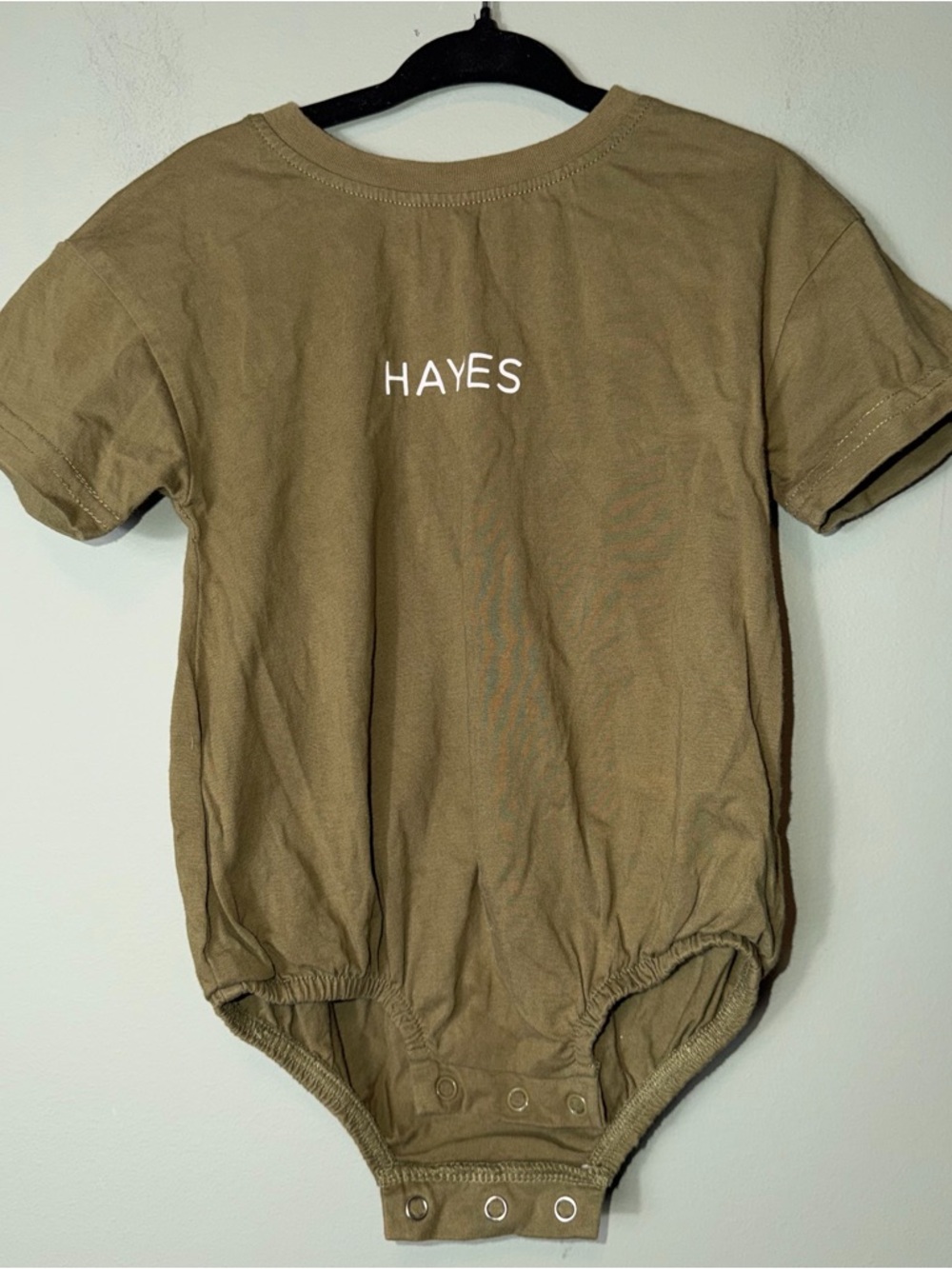 Caden Lane Infant Monogrammed HAYES‎ Short Sleeve Onesie Olive Green 12-18 M
